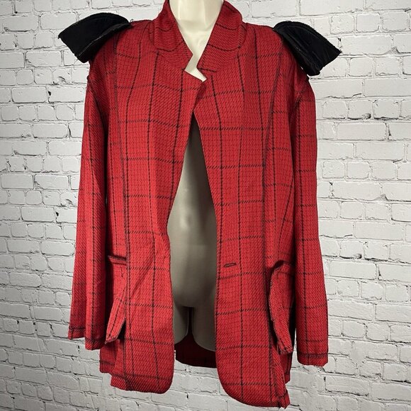 VTG Samantha USA Red Check One Button Lightweight Blazer Pockets Size 14 - Picture 9 of 10